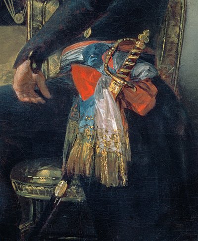 Retrato, de, ferdinand guillemardet, detalhe, de, espada, e, sash, 1798-99, óleo, ligado, lona, detalhe, de, 83585 de Francisco de Goya